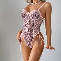 Pink Leopard Print Bodysuit for Women – Sexy Bow-Tie Front Party & Club Outfit,Europe and America-Style Lingerie thumbnail