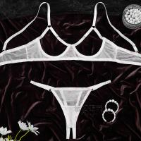Pink Polka Dot Lingerie Set - Sexy Sheer Bra & Panty Three-Piece Valentine's Day Outfit thumbnail