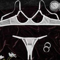 Pink Polka Dot Lingerie Set - Sexy Sheer Bra & Panty Three-Piece Valentine's Day Outfit thumbnail