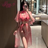 Pinxian Original Chinese-Inspired Lingerie Set for Women – Seductive Hanfu Role Play Sleepwear with Cherry Blossom Desig thumbnail