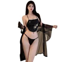 Pinxian Vintage-Inspired Silk Robe & Hanfu-Inspired Lingerie Set – Embroidered Chinese Court Style Bodysuit & Qipao-Insp thumbnail