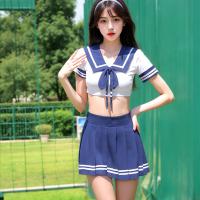 Playful Japanese Schoolgirl Costume Set - Cute Color-Block Collar Lingerie Outfit for Role Play, Plus Size Friendly thumbnail