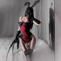 Plus Size Bunny Costume for Women - Sexy Sheer Lace Bodysuit with Open Crotch & Thigh Highs, Role Play Outfit thumbnail