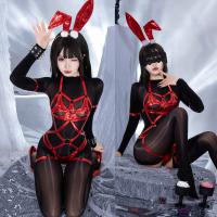 Plus Size Bunny Girl Latex-Style Bondage Set - Dark Fantasy Role Play Outfit with Adjustable Restraints thumbnail