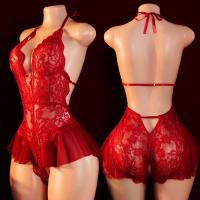 Plus Size Lace Bodysuit with Cut-Outs & Halter Neck - Sheer Seductive Sleepwear for Women thumbnail