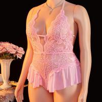 Plus Size Lace Bodysuit with Cut-Outs & Halter Neck - Sheer Seductive Sleepwear for Women thumbnail