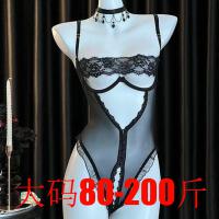 Plus Size Lace Bodysuit for Small Bust - Wire-Free Push-Up Open-Crotch Sleepwear Robe, Sexy Bedroom Lingerie thumbnail