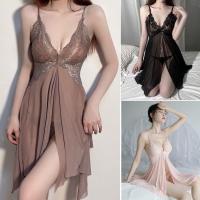 Plus Size Lace Sleep Dress for Women - Sexy Sheer Mermaid Style Satin Nightgown with Adjustable Straps thumbnail