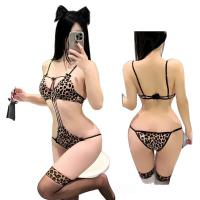 Plus Size Leopard Lace Bondage Bra Set - Sexy Open-Crotch Bedroom Lingerie for Passionate Nights thumbnail