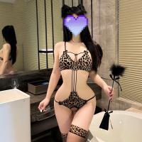 Plus Size Leopard Print Lace Bodysuit - Sexy Open-Crotch Tie-Up Lingerie Set for Bedroom Play thumbnail