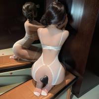 Plus Size Lingerie Set for Small Bust - Steel-Boned Push-Up Bodysuit with Sheer Mesh & Open-Crotch Design thumbnail