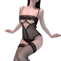 Plus Size Lingerie Set for Small Bust - Steel-Boned Push-Up Open-Crotch Sleepwear Robe, Sexy Bedtime Wear thumbnail