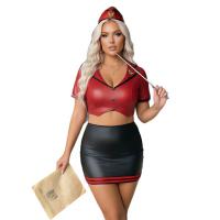 Plus Size PU Flight Attendant Costume Set - Sexy Role Play Outfit for Cosplay, Nightclub & Themed Parties thumbnail
