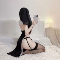 Plus Size Punishment Nun Lingerie Set - Sexy Role Play Costume with Cut-Outs & High Slit for At-Home Passion thumbnail