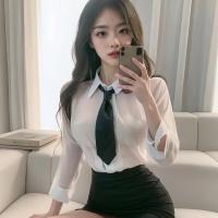 Plus Size Secretary Costume Set - Seductive Sheer Teacher Outfit with Bodycon Skirt, No-Remove Design thumbnail