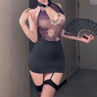 Plus Size Seductive Chinese-Inspired Secretary Outfit - Red Qipao Mini Skirt, Bodycon Nightclub Costume thumbnail