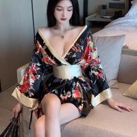 Plus Size Seductive Geisha Lingerie Set - Japanese Kimono-Inspired Low-Neck Erotic Costume for Women thumbnail