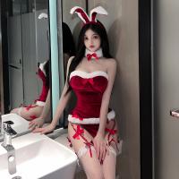 Plus Size Sexy Bunny Costume for Women – Holiday Lingerie Set with Strapless Bra, Vest & Mini Skirt thumbnail