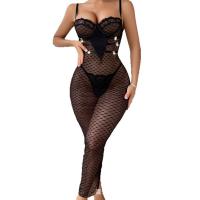Plus Size Sexy Lace Bodysuit Set - Sheer Polka Dot Mesh Dress with Heart Detail & Thong thumbnail
