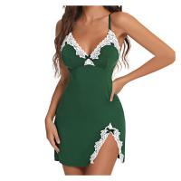 Plus Size Sexy Lace Sleep Dress Set - Deep V-Neck Push-Up Nightgown with Bow & Side Slit thumbnail