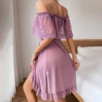 Plus Size Sexy Lace Sleepwear Set - Sheer Off-Shoulder Nightgown for Women, Transparent Romantic Lounge Dress thumbnail