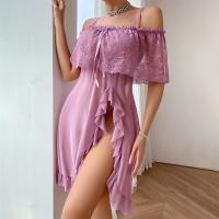 Plus Size Sexy Lace Sleepwear Set - Sheer Off-Shoulder Nightgown for Women, Transparent Romantic Lounge Dress thumbnail
