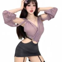Plus Size Sexy Lingerie Set - Sheer Side-Open Waist-Baring Nightclub Secretary Costume Outfit thumbnail
