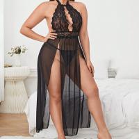 Plus Size Sexy Sheer Lace Sleep Dress Set – Transparent Backless Nightgown for Women,European and American Style thumbnail