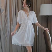 Plus Size Sexy Sleepwear for Women – Sheer Mesh Lace Nightgown, Elegant Transparent Silk Sleep Dress thumbnail