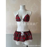 Plus Size Sexy Three-Piece Lingerie Set - Red Plaid Uniform - Inspired Outfit for Women thumbnail