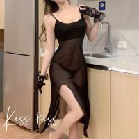 Pure & Alluring Lace Sleep Dress - Sheer Sexy Slip Dress with Side Slit for Women, Sensual Lounge Wear thumbnail