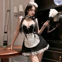 Pure & Alluring Maid Lingerie Set - Sexy Lace Push-Up Corset with Padded Cups & Matching Sleepwear thumbnail