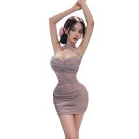 Pure & Alluring Ruched Halter Bodycon Dress - Purple Sexy Strapless Mini Dress for Women thumbnail