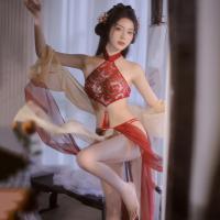 Pure & Alluring Vintage Chinese Hanfu Lingerie Set – Dunhuang Flying Phoenix Embroidered Halter Bodice & Gauzy Skirt thumbnail