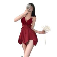 Pure Color Butterfly Lace Sleep Dress - Sexy Satin Slip Nightgown for Women, Pure-Aesthetic Lounge Wear thumbnail