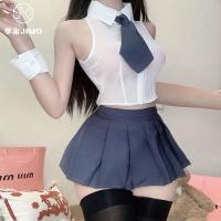 Pure Love Schoolgirl Chiffon Shirt & Pleated Skirt Set - Cute JK Uniform Style Lingerie Outfit thumbnail