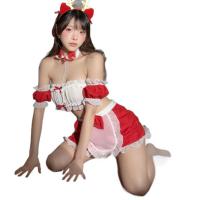 Pure & Playful Christmas Maid Outfit - Strapless Sexy Lingerie Set with Cheeky Cutout, Cute Sweetheart Costume thumbnail
