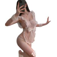 Pure & Playful Polka Dot Lace Maid Costume Set - Sexy No-Undress Sleepwear Outfit for Women thumbnail
