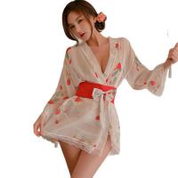 Pure & Playful Strawberry Lingerie Set – Japanese-Inspired Kimono-Style Lace Sleepwear with Bow Detail thumbnail