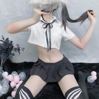 Pure & Playful Student-Inspired Lingerie Set – White Shirt, Bow-Tie Top & Pleated Mini Skirt for Sensual Style thumbnail