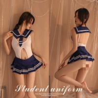 Pure & Seductive Lingerie Set - Modest Yet Sexy Student-Style JK Uniform Sleepwear with Open-Crotch Design thumbnail