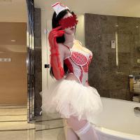 Pure & Seductive Nurse Costume Set - Lace Butterfly Knot Sheer Bodysuit with Heart Detail, Sexy Lingerie Outfit thumbnail