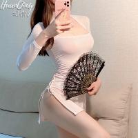 Pure Temptation Lace Cheongsam Lingerie Set - High-Slit Vintage Erotic Outfit for Women thumbnail