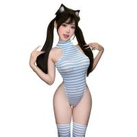 Pure & Tempting Japanese-Style Lingerie Bodysuit - Open-Crotch Sleepwear Set for Sensual Comfort thumbnail