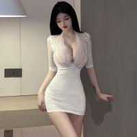 Pure & Tempting Women's Deep V-Neck Sheer Secretary Outfit - Sexy Plus Size Bodycon Dress thumbnail