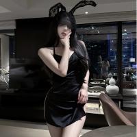 Pure & Tempting Women's Sexy Lingerie Set - Bodycon Sleepwear with Halter Neck & Sheer Black Stockings thumbnail