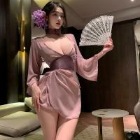 Purple Allure Lace Hanfu-Inspired Sensual Sleepwear – Wives' Seductive Wide-Sleeve Off-Shoulder Backless Robe thumbnail