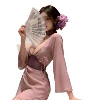 Purple Allure Lingerie Set - Sensual Hanfu-Inspired Sleepwear with Wide Sleeves, Off-Shoulder & Backless Design thumbnail