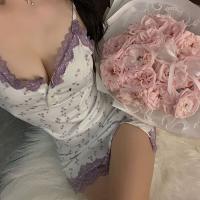 Purple Floral Lace Sleep Dress - Sexy & Sweet Tight-Fit Bedroom Lingerie Set for Women thumbnail