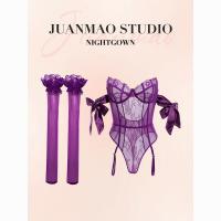 Purple Lace Corset Bodysuit - Seductive Pure & Tempting Uniform Set for Women, Fishbone Shapewear Sleepwear thumbnail